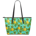 Palm Leaf Pineapple Pattern Print Leather Tote Bag With Zipper
