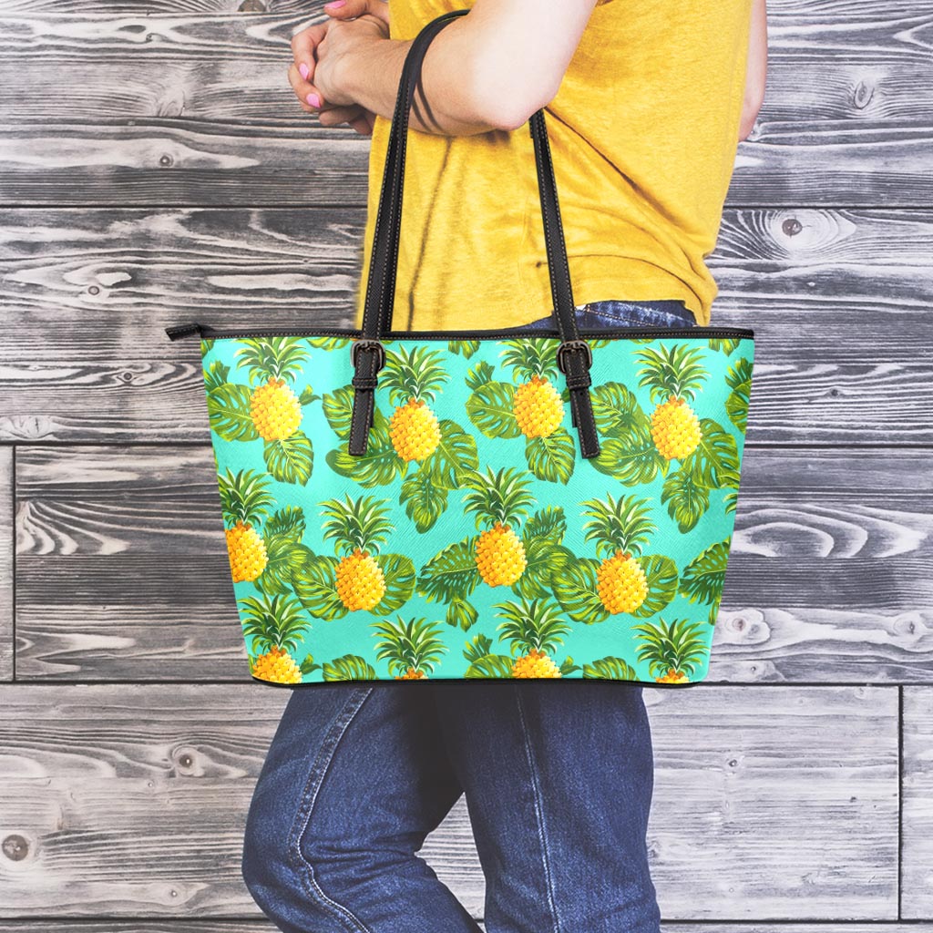 Palm Leaf Pineapple Pattern Print Leather Tote Bag