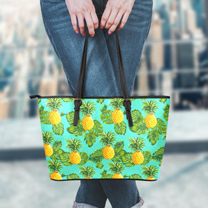 Palm Leaf Pineapple Pattern Print Leather Tote Bag