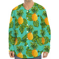 Palm Leaf Pineapple Pattern Print Long Sleeve Baseball Jersey