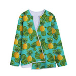 Palm Leaf Pineapple Pattern Print Long Sleeve Short Coat