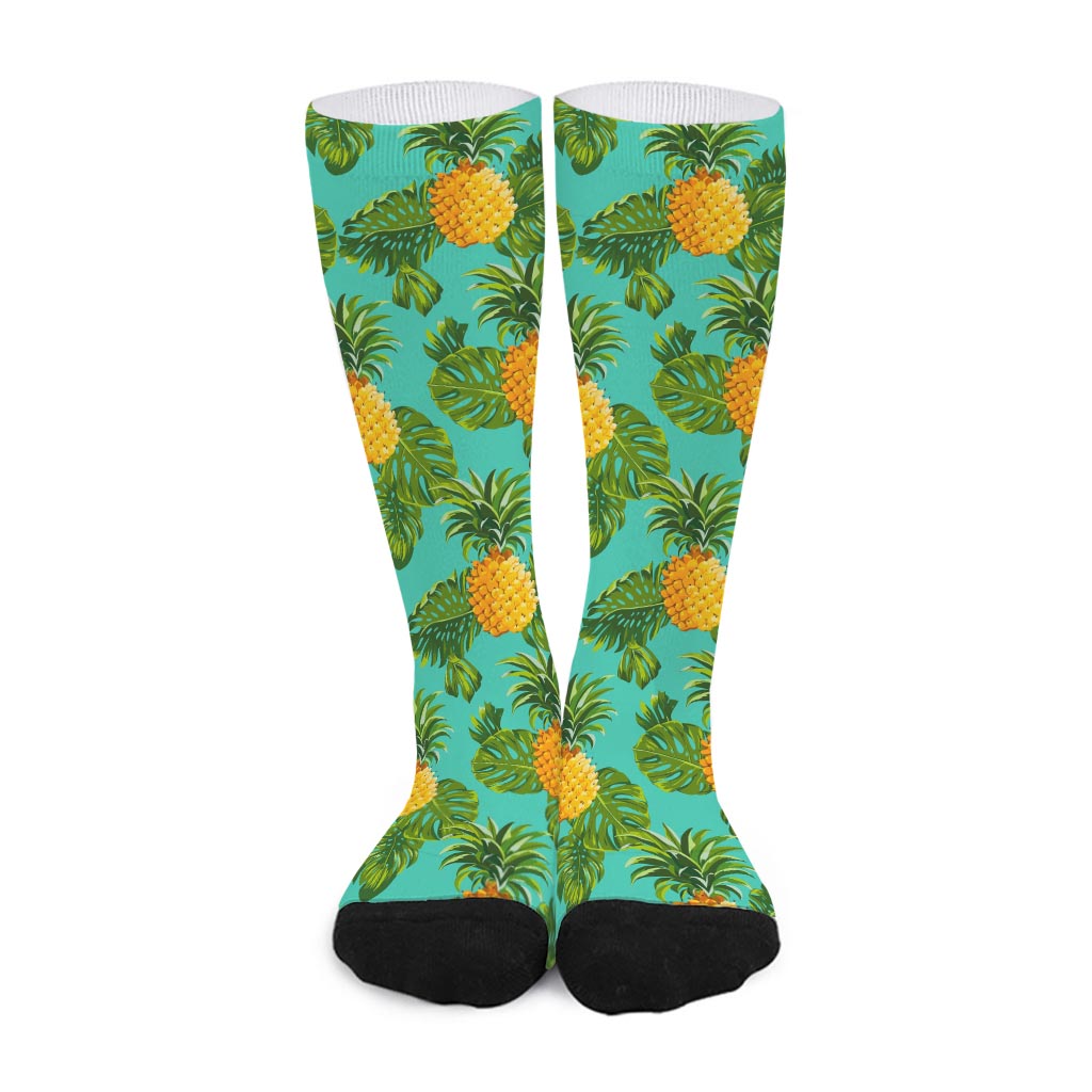 Palm Leaf Pineapple Pattern Print Long Socks