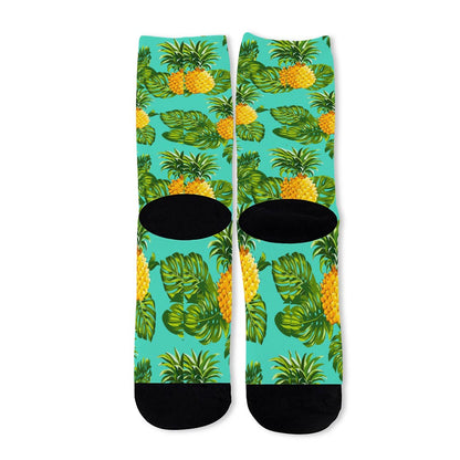 Palm Leaf Pineapple Pattern Print Long Socks
