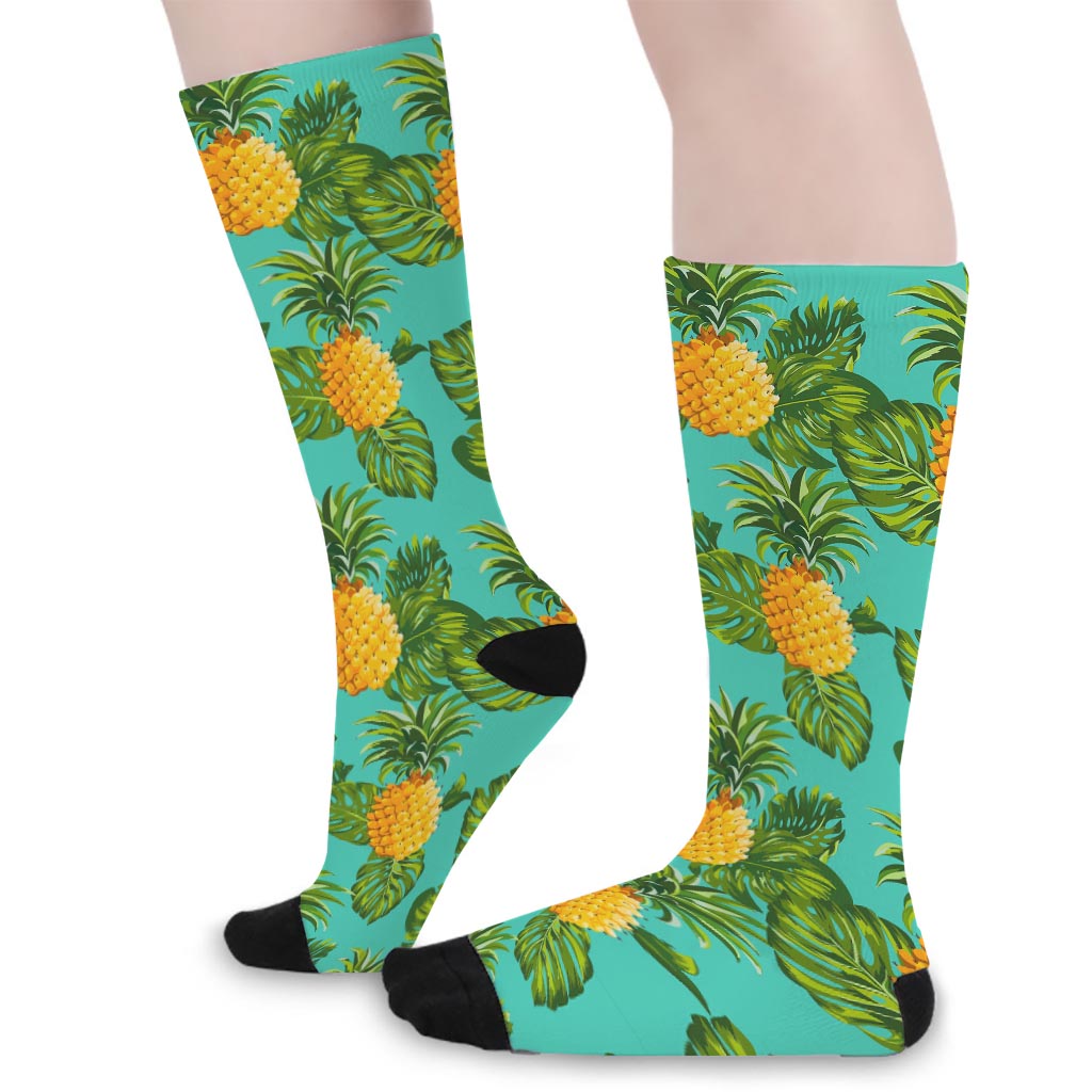 Palm Leaf Pineapple Pattern Print Long Socks