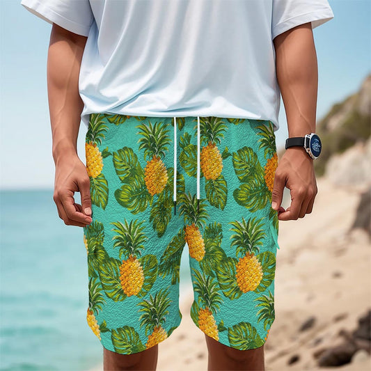 Palm Leaf Pineapple Pattern Print Men's Cargo Shorts