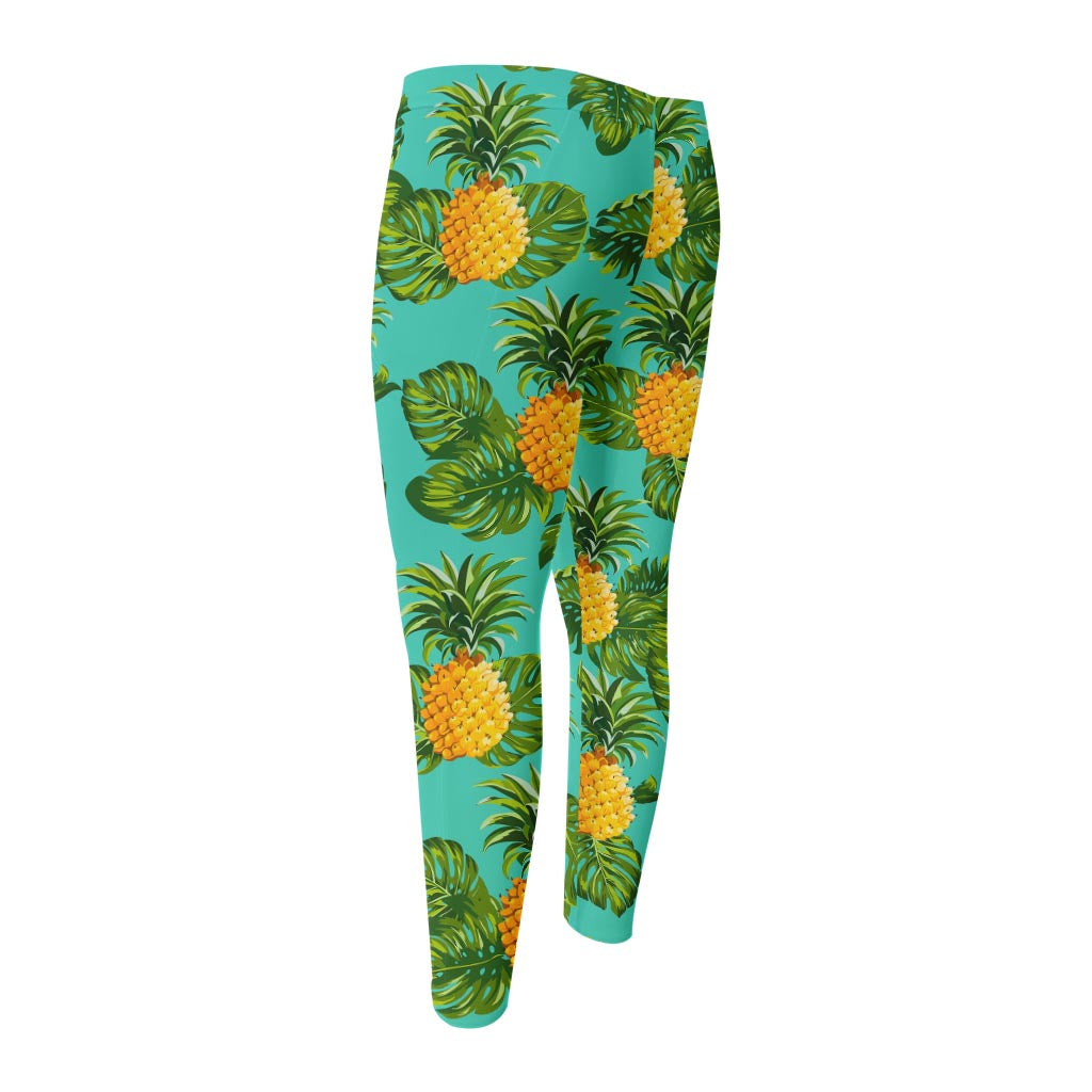 Palm Leaf Pineapple Pattern Print Men's Compression Pants