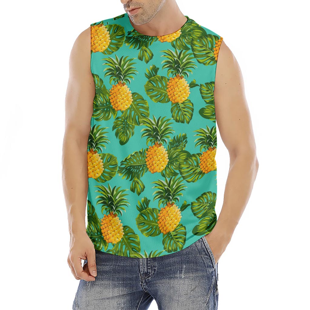 Palm Leaf Pineapple Pattern Print Men's Fitness Tank Top
