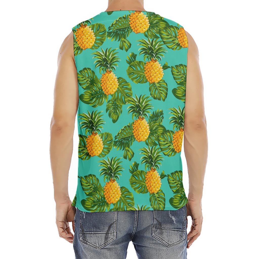 Palm Leaf Pineapple Pattern Print Men's Fitness Tank Top