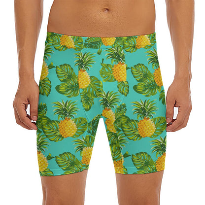 Palm Leaf Pineapple Pattern Print Men's Long Boxer Briefs