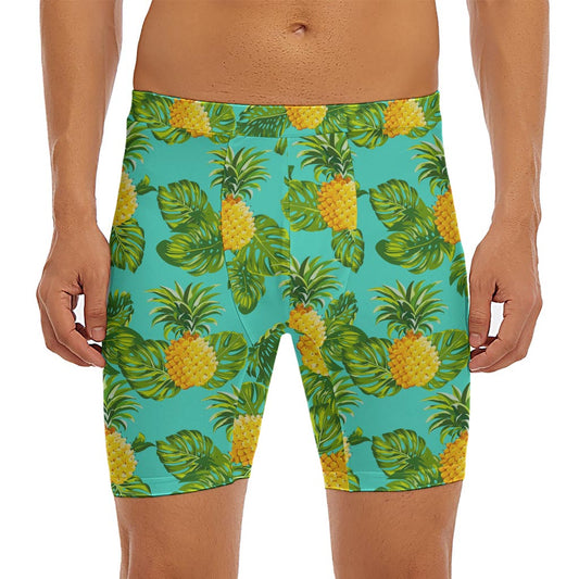 Palm Leaf Pineapple Pattern Print Men's Long Boxer Briefs