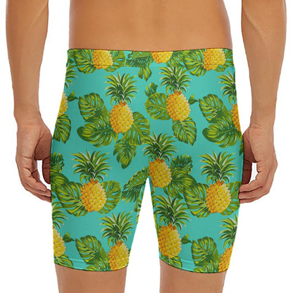 Palm Leaf Pineapple Pattern Print Men's Long Boxer Briefs