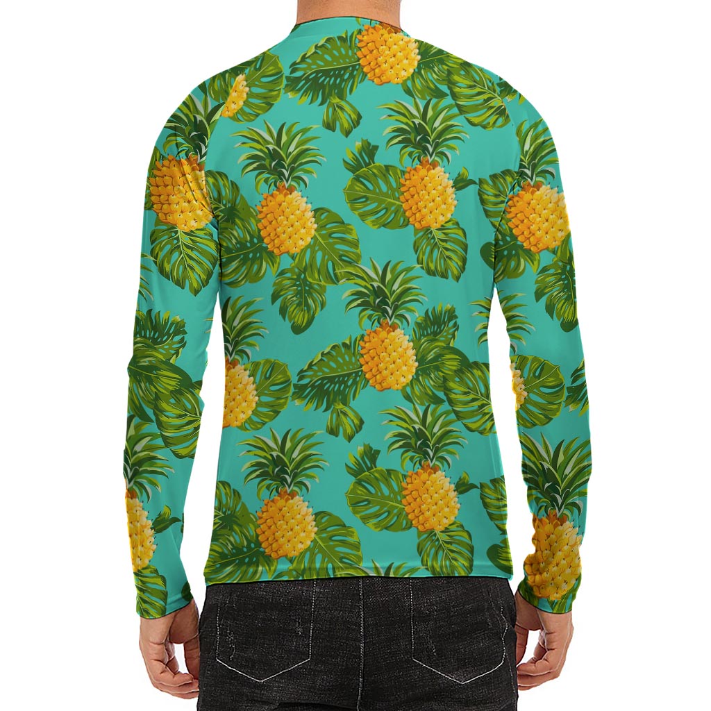 Palm Leaf Pineapple Pattern Print Men's Long Sleeve Rash Guard