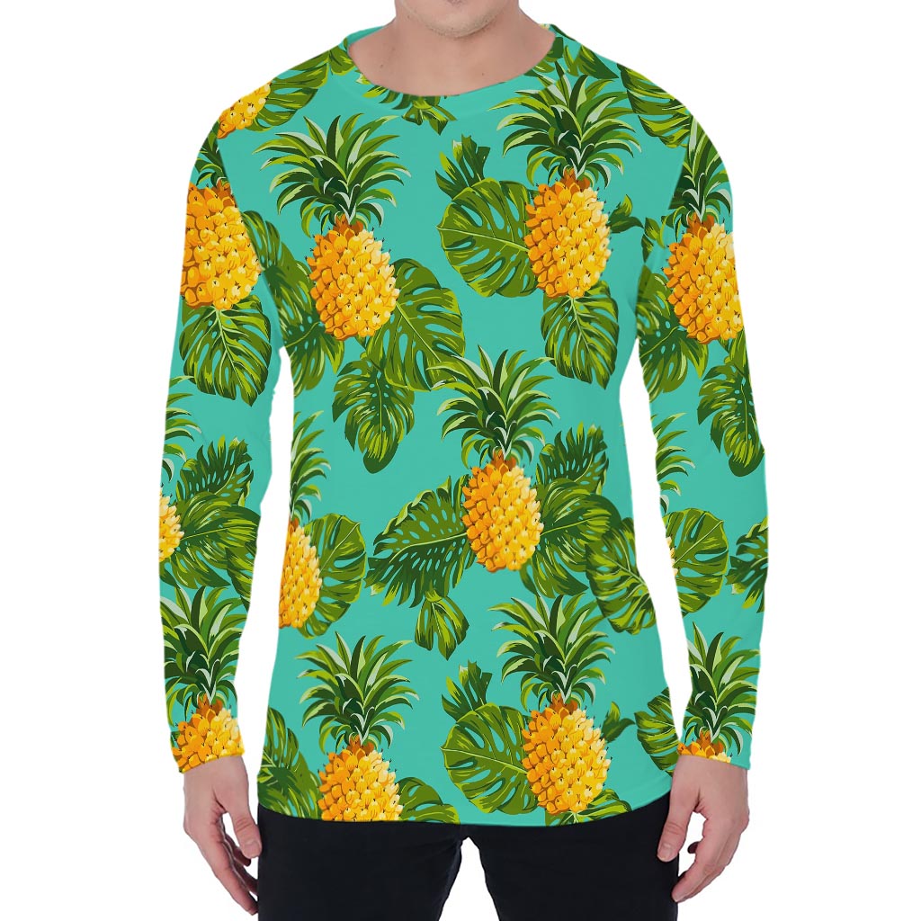 Palm Leaf Pineapple Pattern Print Men's Long Sleeve T-Shirt
