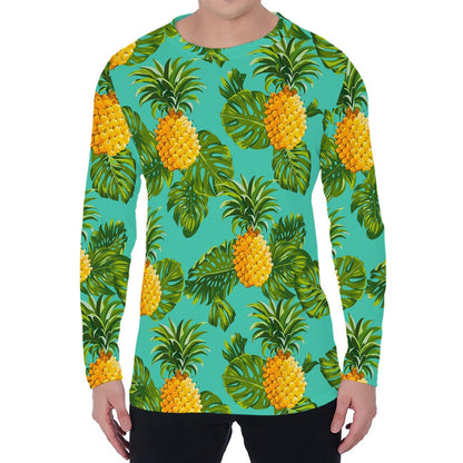 Palm Leaf Pineapple Pattern Print Men's Long Sleeve T-Shirt