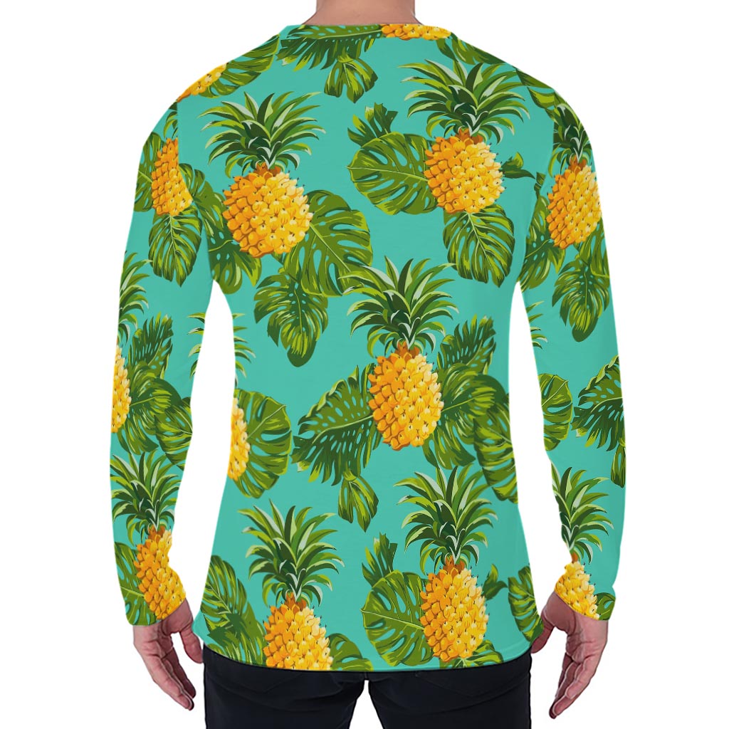 Palm Leaf Pineapple Pattern Print Men's Long Sleeve T-Shirt