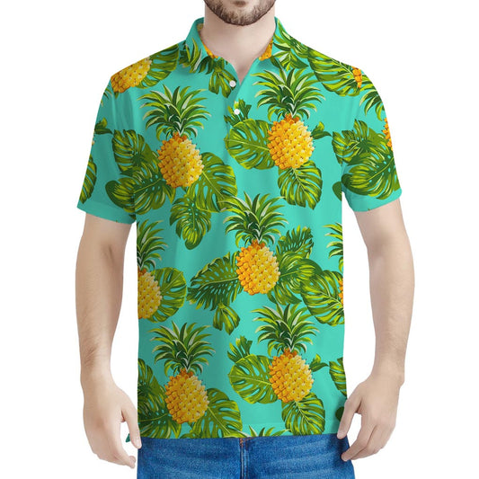 Palm Leaf Pineapple Pattern Print Men's Polo Shirt