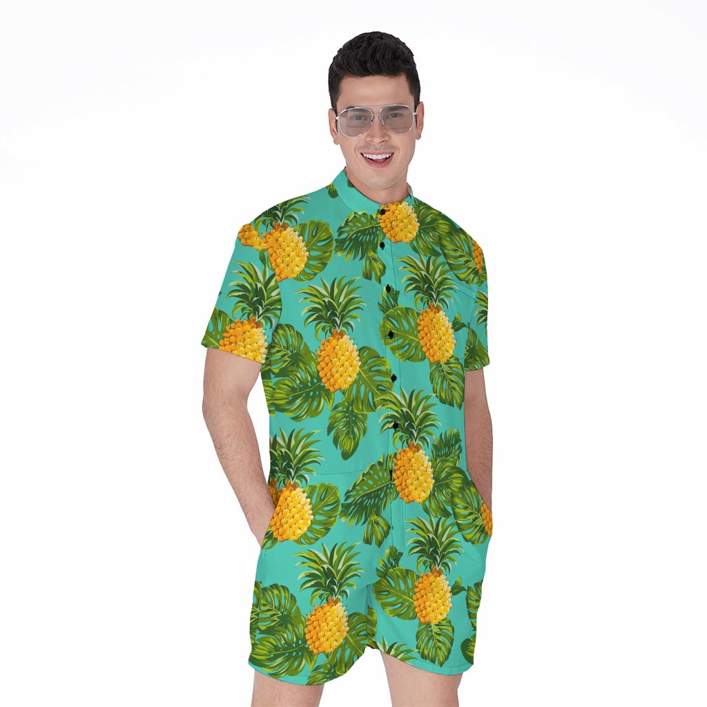 Palm Leaf Pineapple Pattern Print Men's Rompers