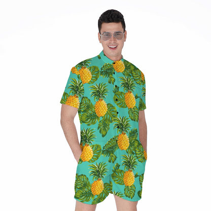 Palm Leaf Pineapple Pattern Print Men's Rompers
