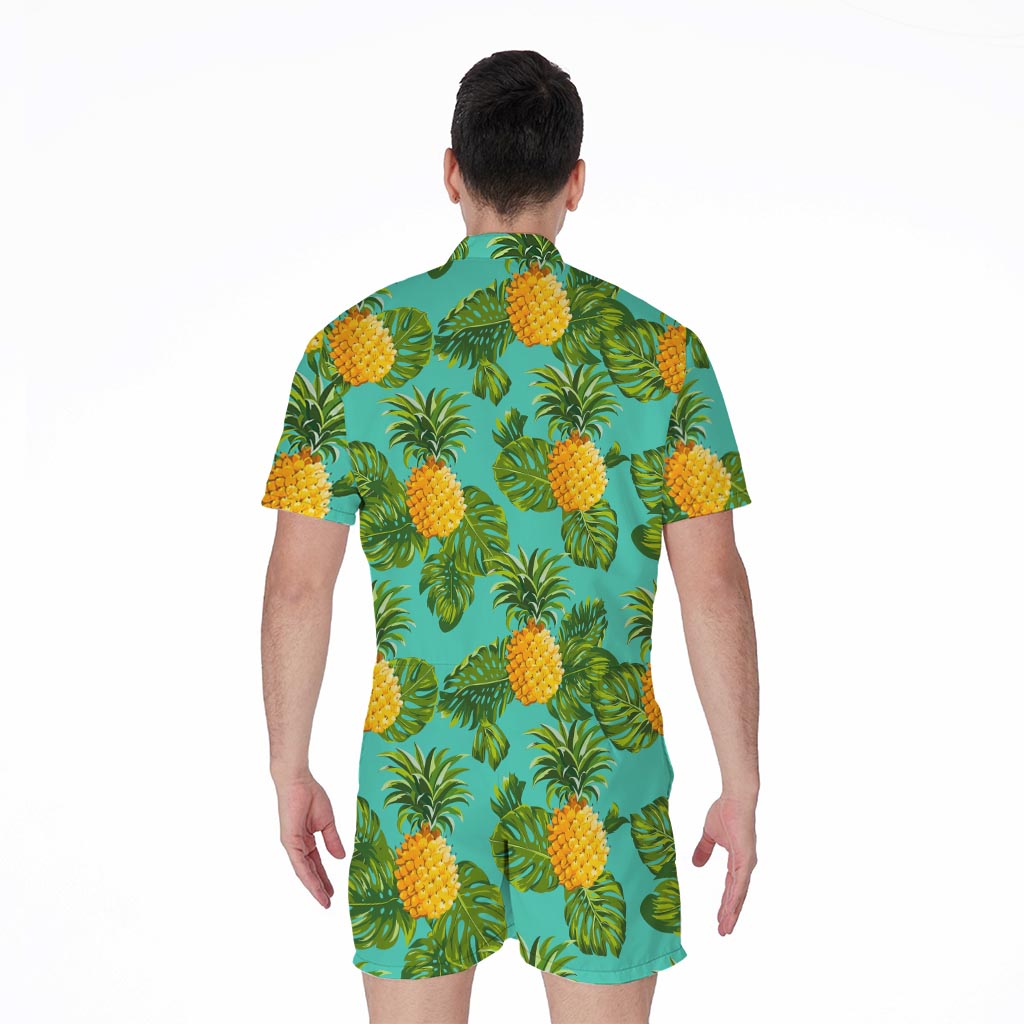 Palm Leaf Pineapple Pattern Print Men's Rompers