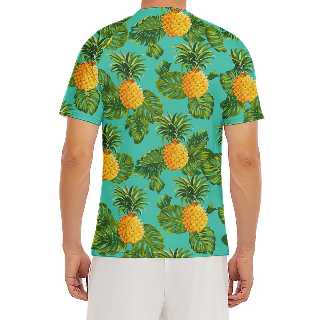 Palm Leaf Pineapple Pattern Print Men's Short Sleeve Rash Guard