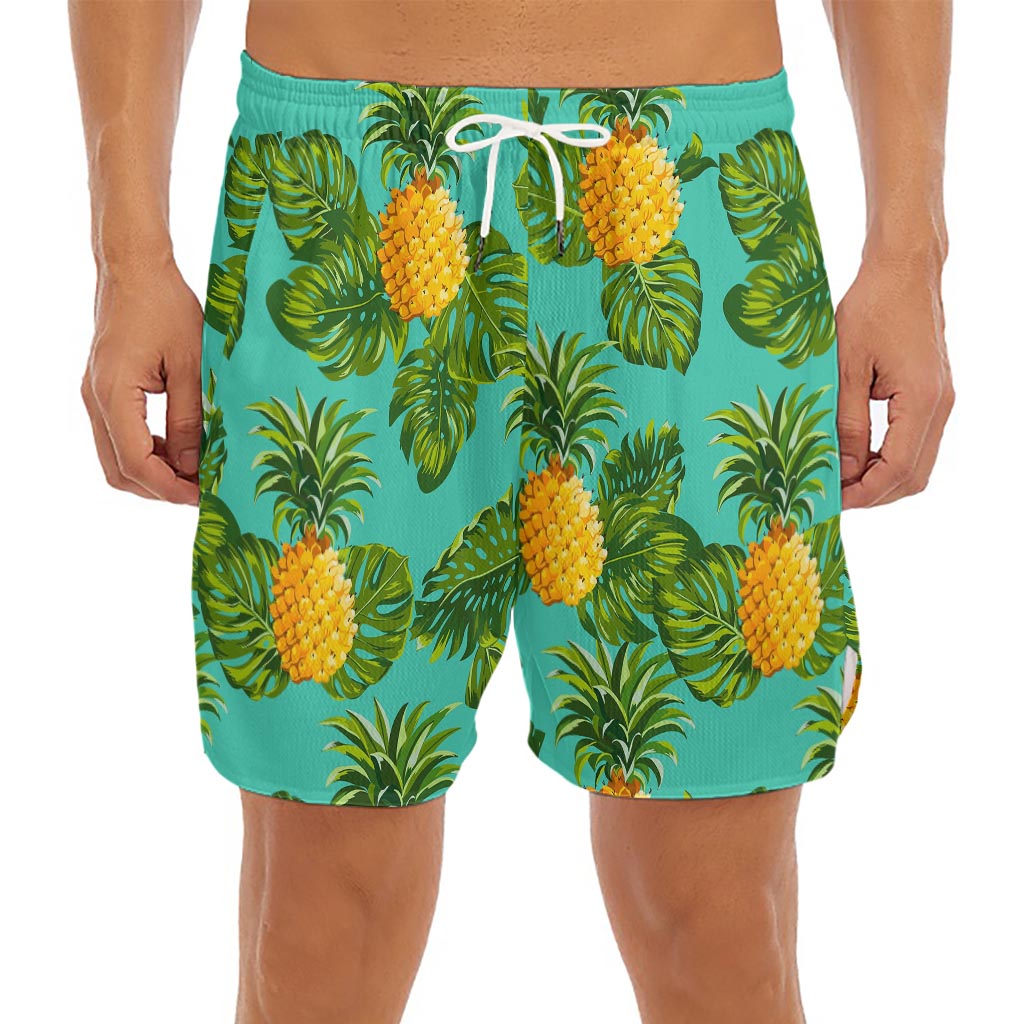 Palm Leaf Pineapple Pattern Print Men's Split Running Shorts