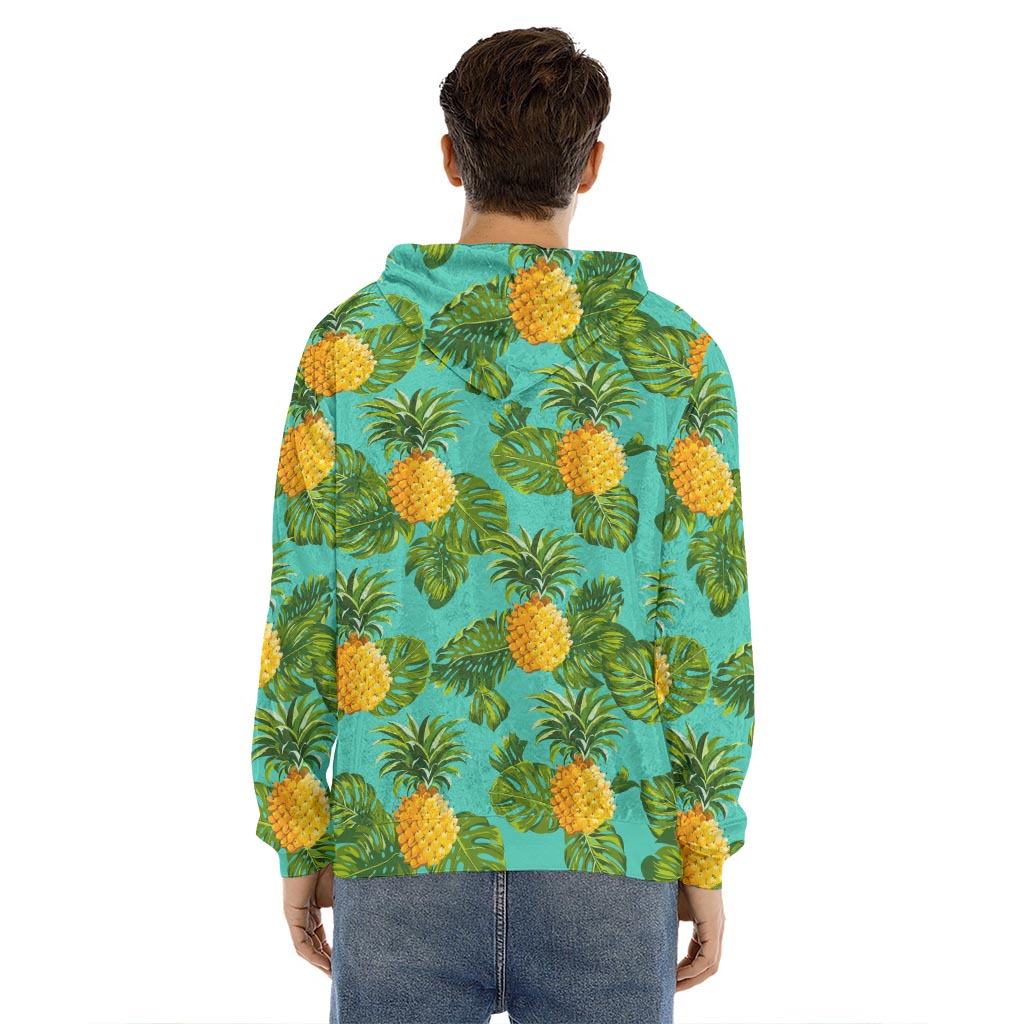 Palm Leaf Pineapple Pattern Print Men's Velvet Pullover Hoodie