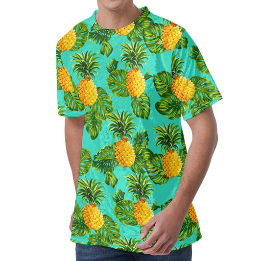Palm Leaf Pineapple Pattern Print Men's Velvet T-Shirt