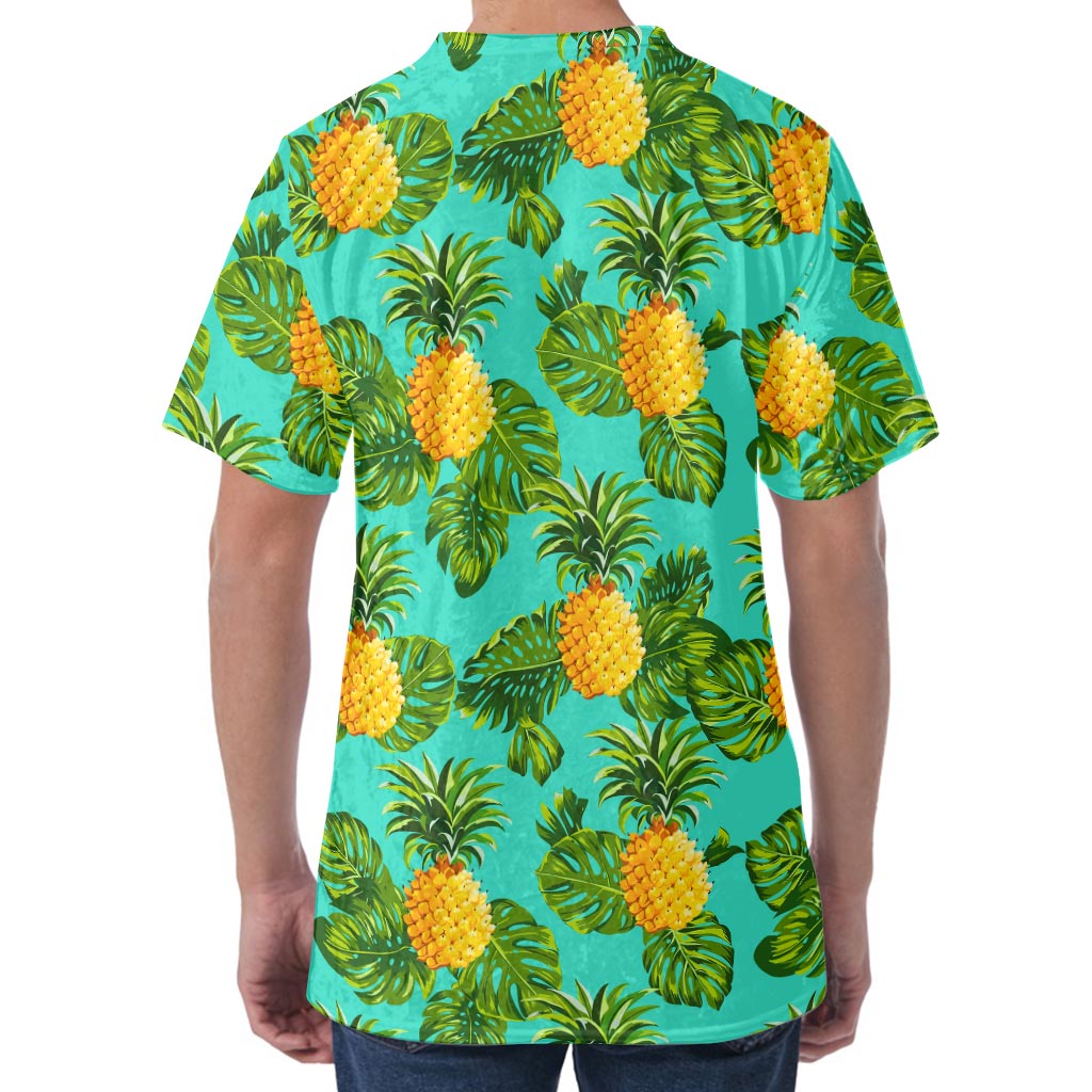 Palm Leaf Pineapple Pattern Print Men's Velvet T-Shirt
