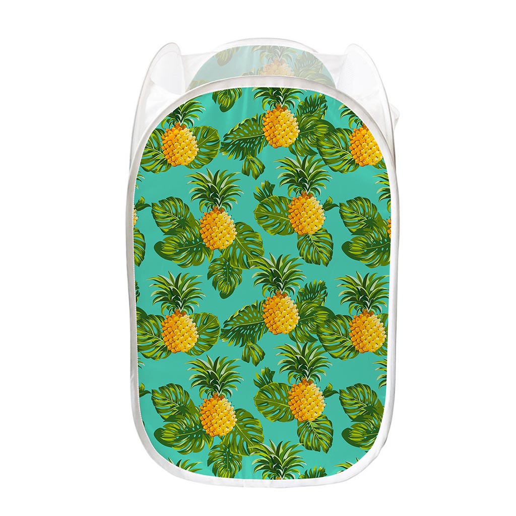 Palm Leaf Pineapple Pattern Print Mesh Laundry Hamper