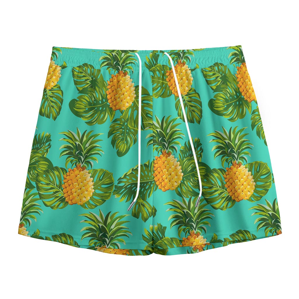 Palm Leaf Pineapple Pattern Print Mesh Shorts