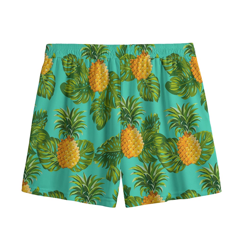 Palm Leaf Pineapple Pattern Print Mesh Shorts