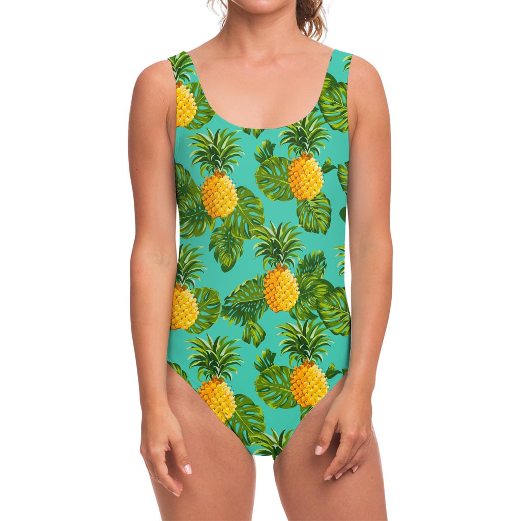 Palm Leaf Pineapple Pattern Print One Piece Swimsuit