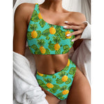 Palm Leaf Pineapple Pattern Print One Shoulder Bikini Top