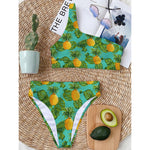 Palm Leaf Pineapple Pattern Print One Shoulder Bikini Top
