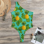 Palm Leaf Pineapple Pattern Print One Shoulder Bodysuit