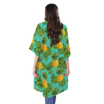 Palm Leaf Pineapple Pattern Print Open Front Beach Cover Up