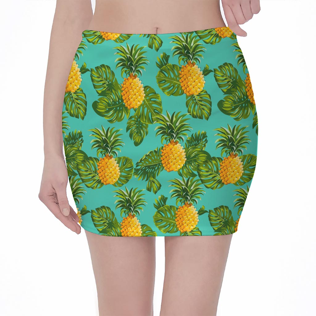Palm Leaf Pineapple Pattern Print Pencil Mini Skirt