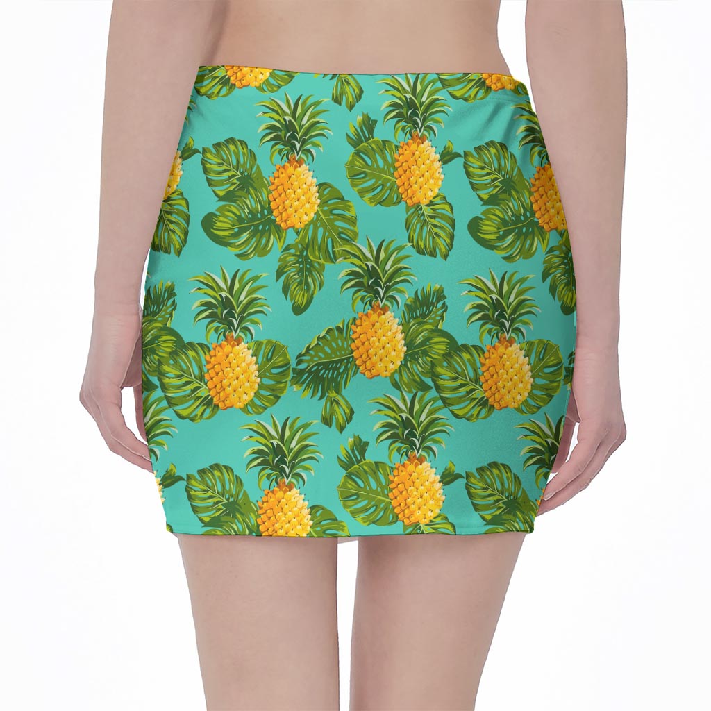 Palm Leaf Pineapple Pattern Print Pencil Mini Skirt