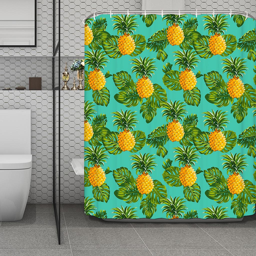 Palm Leaf Pineapple Pattern Print Polyester Shower Curtain
