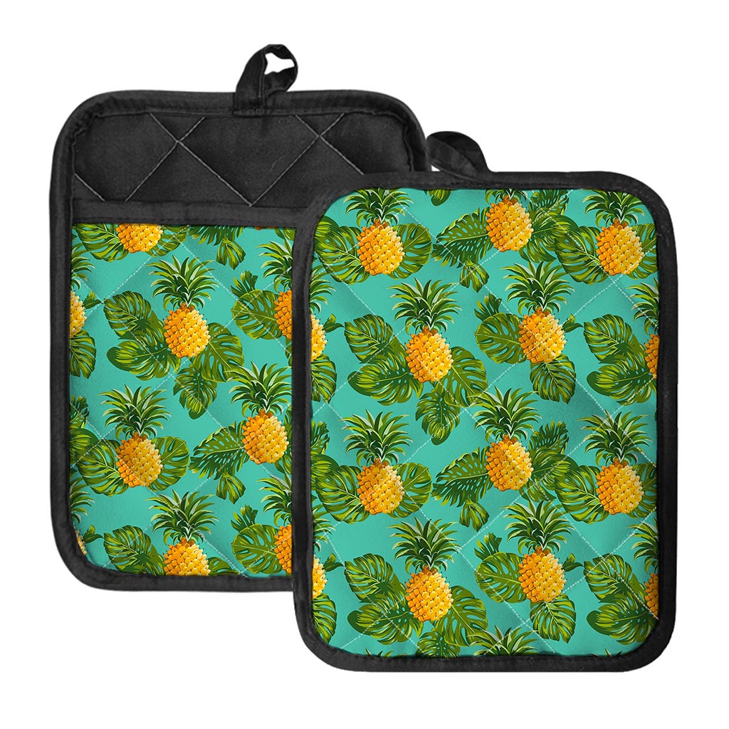 Palm Leaf Pineapple Pattern Print Pot Holders With Pocket