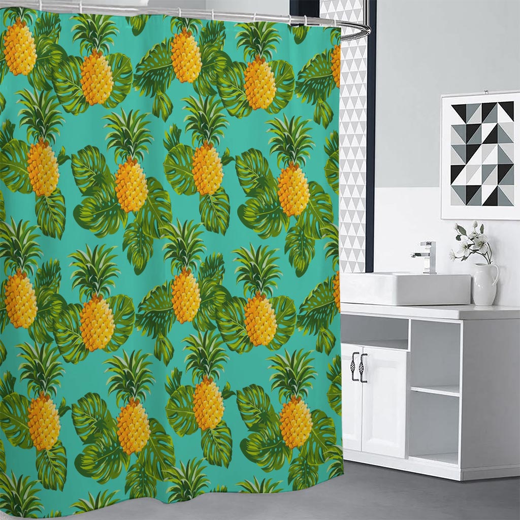 Palm Leaf Pineapple Pattern Print Premium Shower Curtain