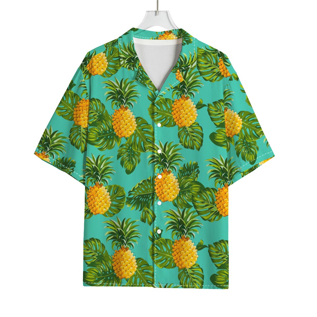 Palm Leaf Pineapple Pattern Print Rayon Hawaiian Shirt