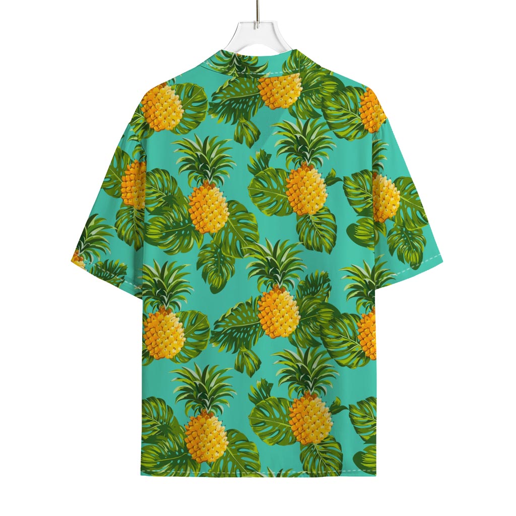 Palm Leaf Pineapple Pattern Print Rayon Hawaiian Shirt