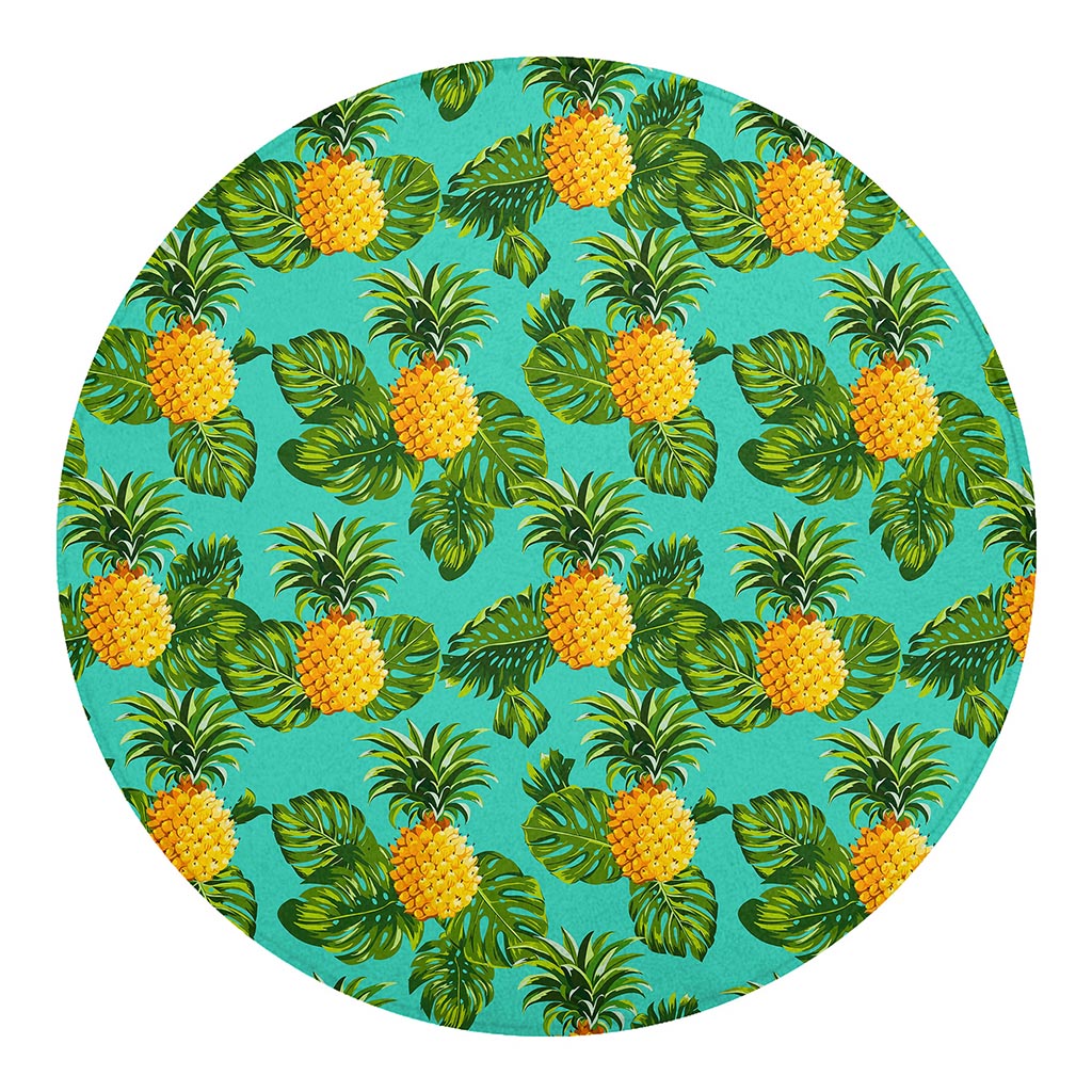 Palm Leaf Pineapple Pattern Print Round Blanket