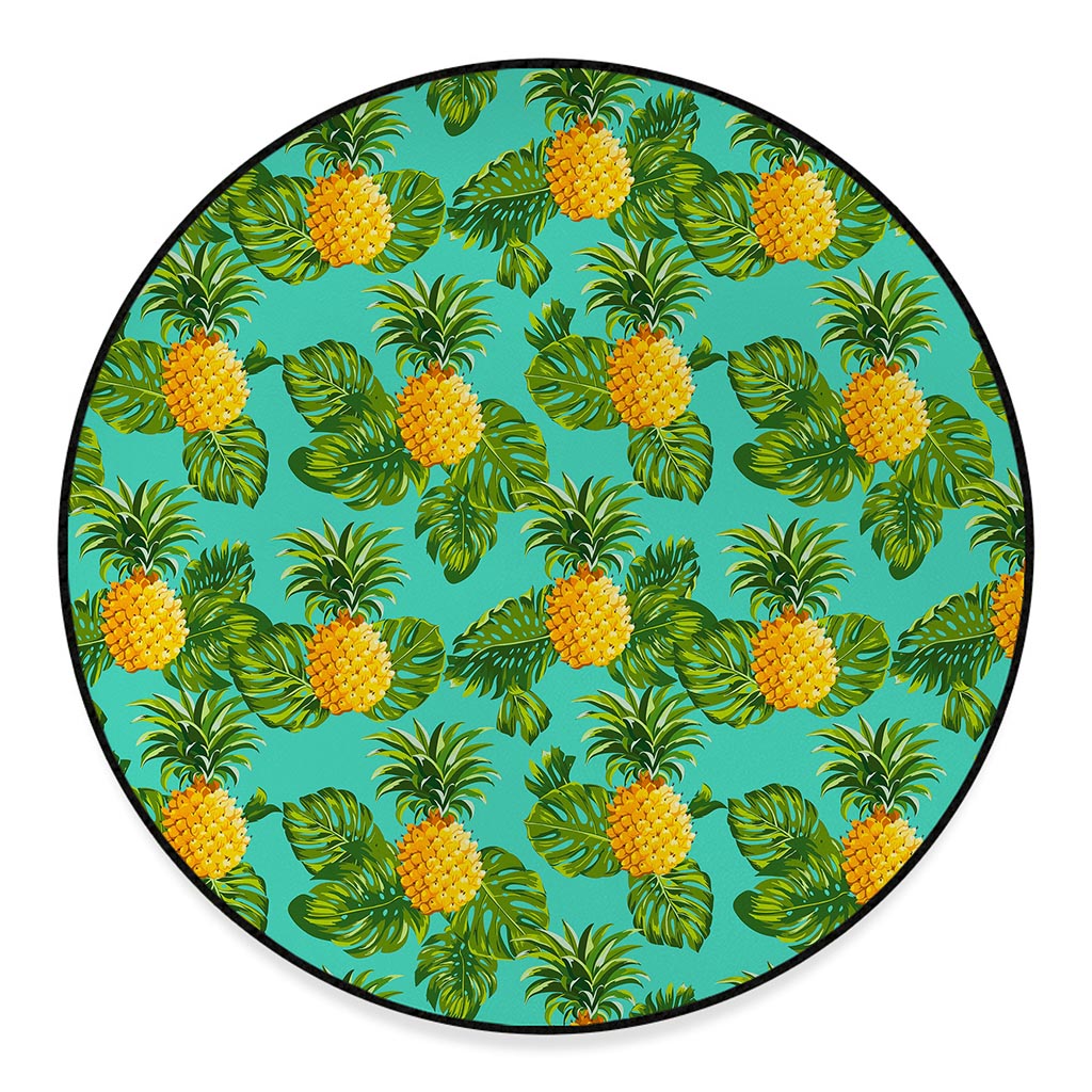 Palm Leaf Pineapple Pattern Print Round Floor Mat