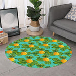 Palm Leaf Pineapple Pattern Print Round Rug