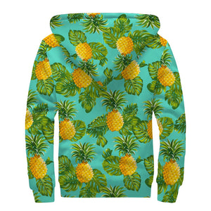 Palm Leaf Pineapple Pattern Print Sherpa Lined Zip Up Hoodie