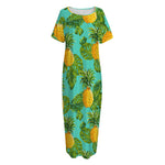 Palm Leaf Pineapple Pattern Print Short Sleeve Long Nightdress