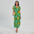 Palm Leaf Pineapple Pattern Print Short Sleeve Maxi Dress