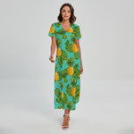Palm Leaf Pineapple Pattern Print Short Sleeve Maxi Dress